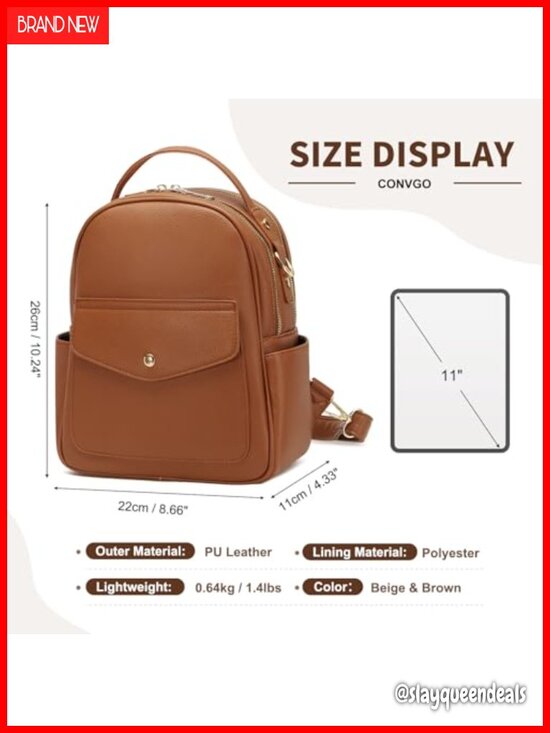 Mini PU Leather Backpack Purse Women Convertible Shoulder Bag with 3 Straps